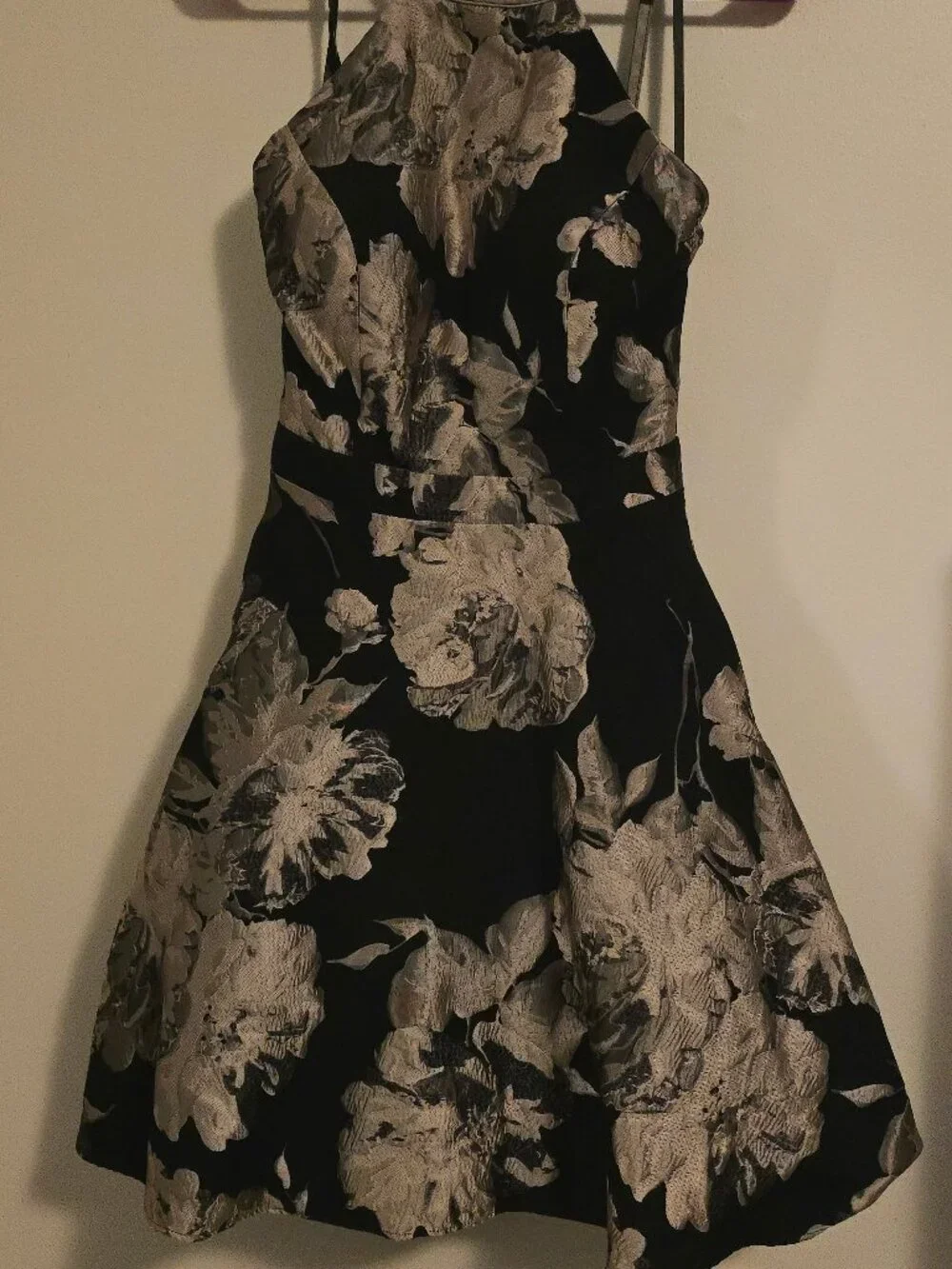 Xscape Floral Halter Dress with Metallic Accents